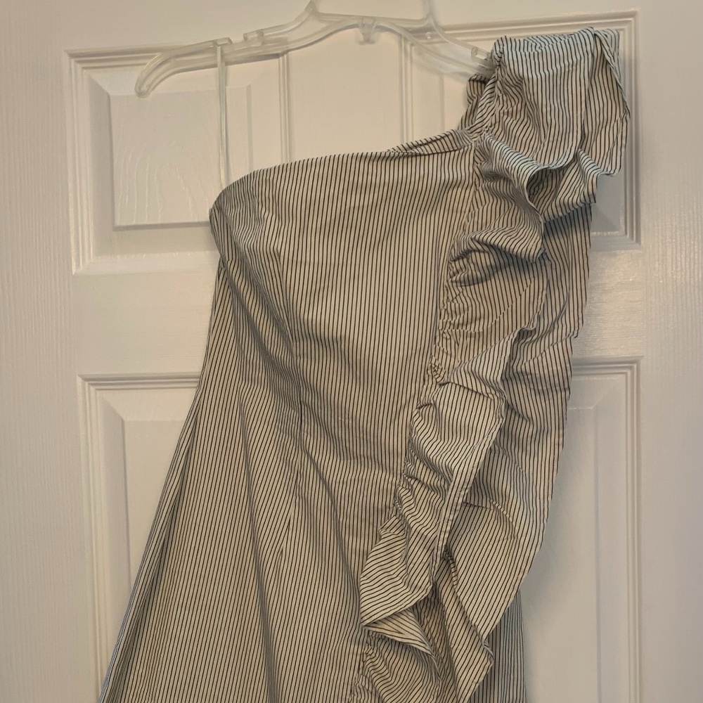 Pin stripe one shoulder dress